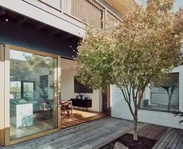 patio with a tree
